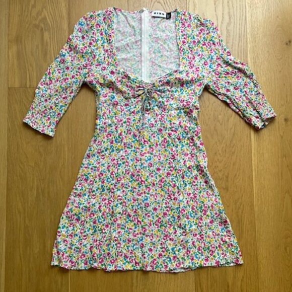 Rixo Larissa Bow Detailed Floral Print Crepe Mini Dress In Pink Size 6 - Picture 2 of 9